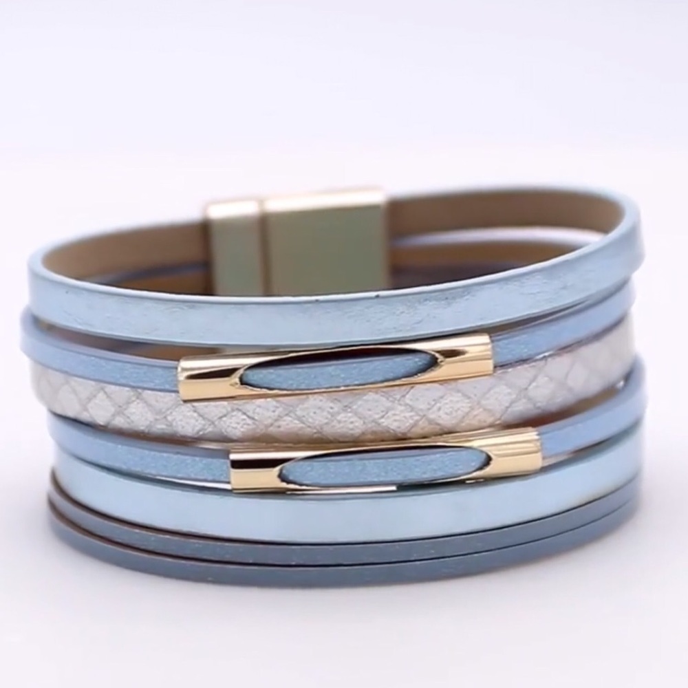 Blue wrap  around GENUINE LEATHER  bracelet.